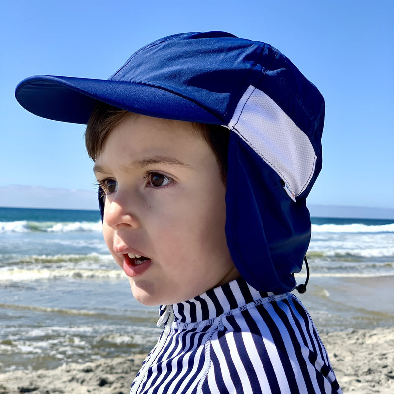 Kids Flap Hat | Navy-SwimZip UPF 50+ Sun Protective Swimwear & UV Zipper Rash Guards-pos4