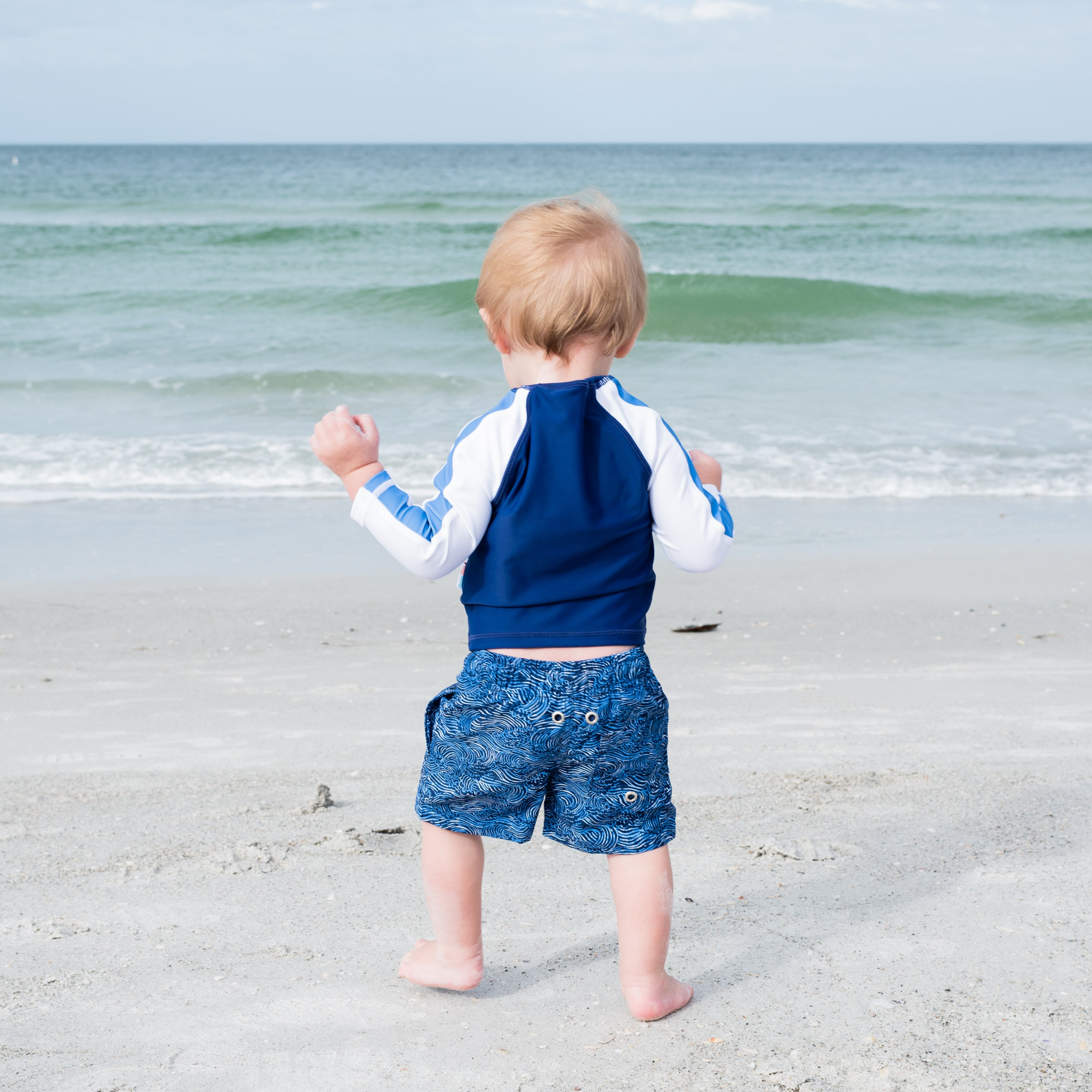 Boys Long Sleeve Zipper Rash Guard and Swim Trunk Set | "Ocean Breeze"-SwimZip UPF 50+ Sun Protective Swimwear & UV Zipper Rash Guards-pos3