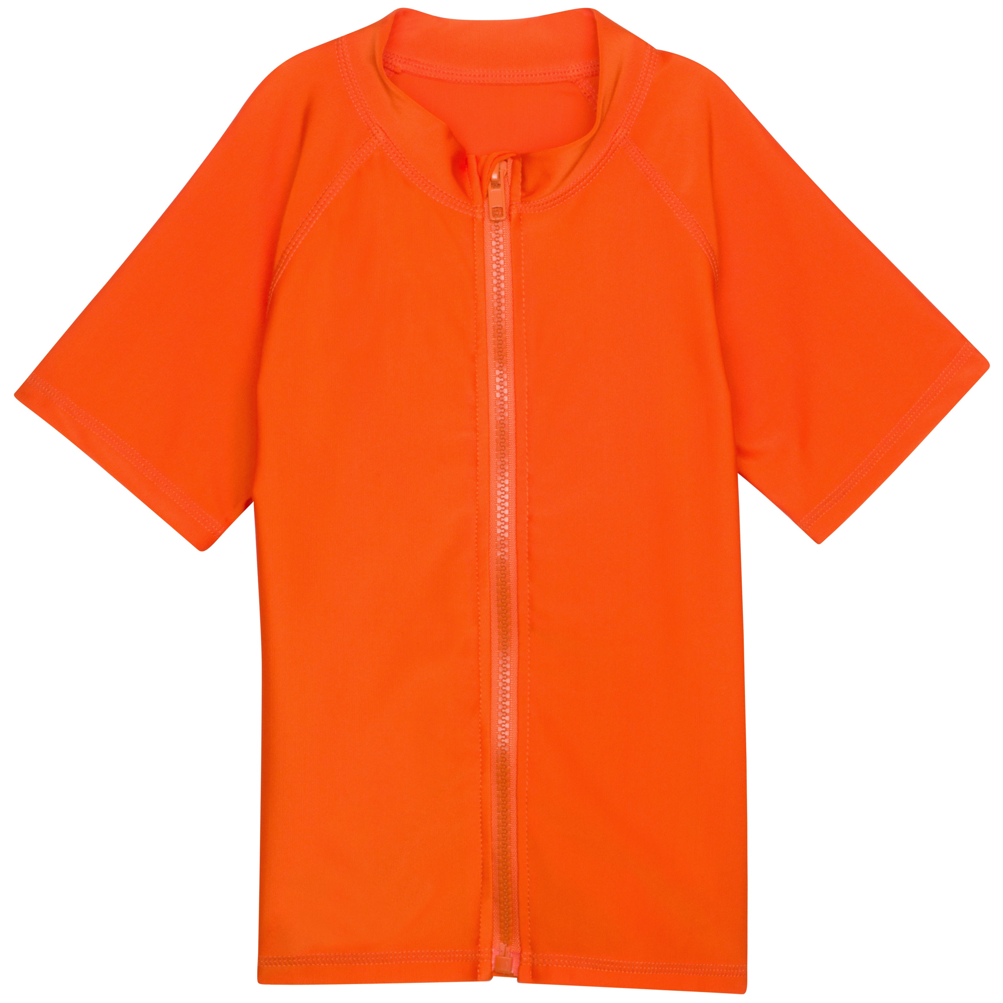 Kids Short Sleeve Zipper Rash Guard Swim Shirt | “Orange”-0-3 Month-Orange-SwimZip UPF 50+ Sun Protective Swimwear & UV Zipper Rash Guards-pos1