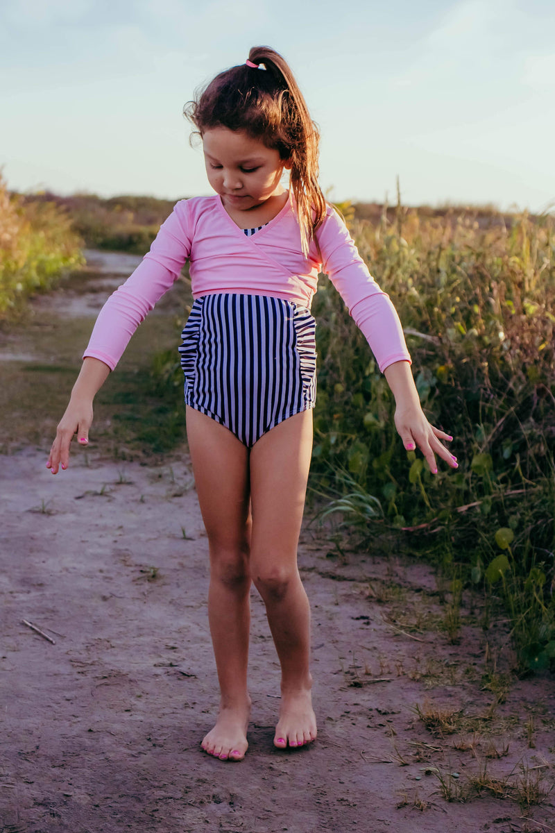 Girls Long Sleeve Swim Wrap Top - "Black”-SwimZip UPF 50+ Sun Protective Swimwear & UV Zipper Rash Guards-pos6