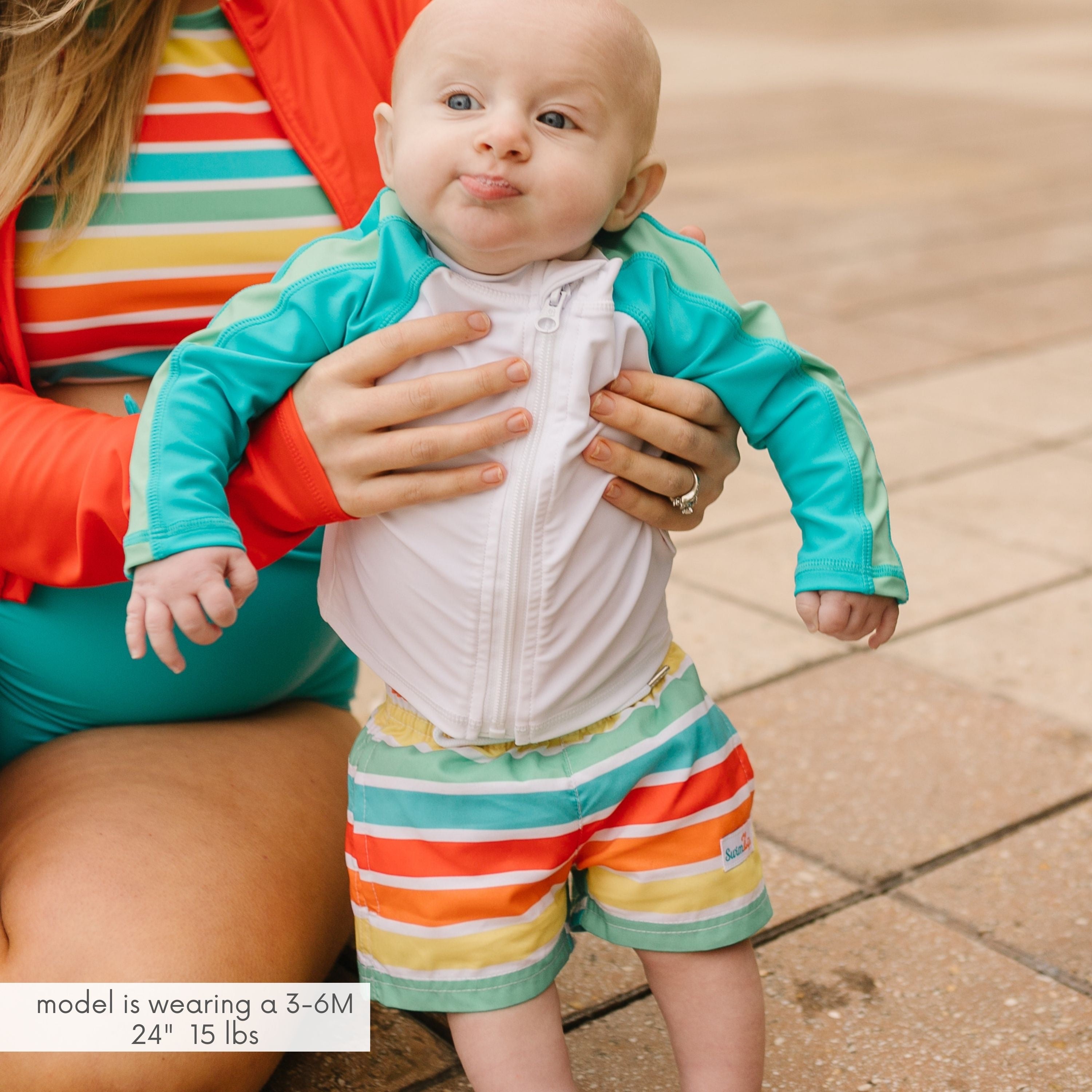 Boys Long Sleeve Zipper Rash Guard and Swim Trunk Set | "Rainbow"-SwimZip UPF 50+ Sun Protective Swimwear & UV Zipper Rash Guards-pos2