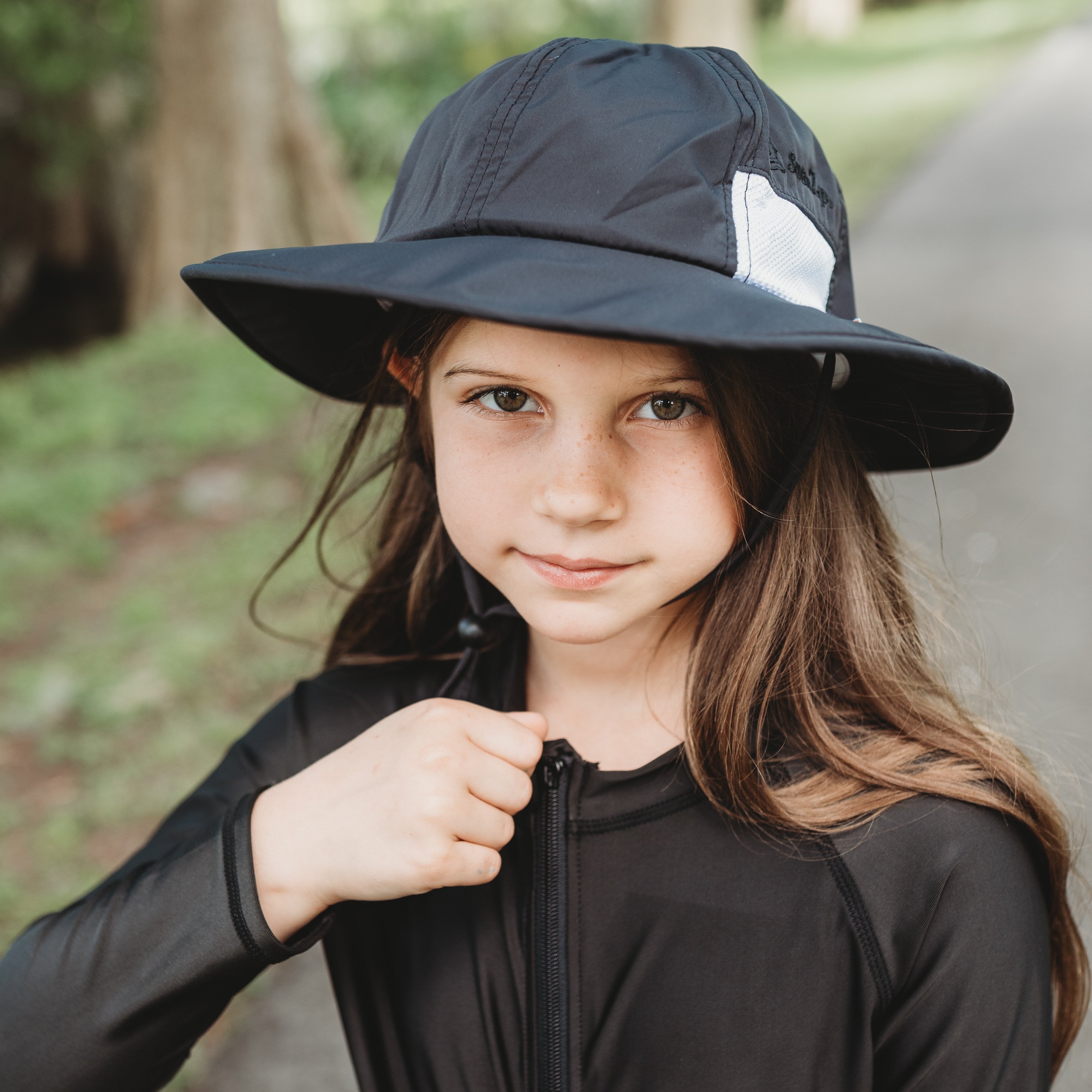 Kids Wide Brim Sun Hat "Fun Sun Day Play Hat" - Black-SwimZip UPF 50+ Sun Protective Swimwear & UV Zipper Rash Guards-pos3