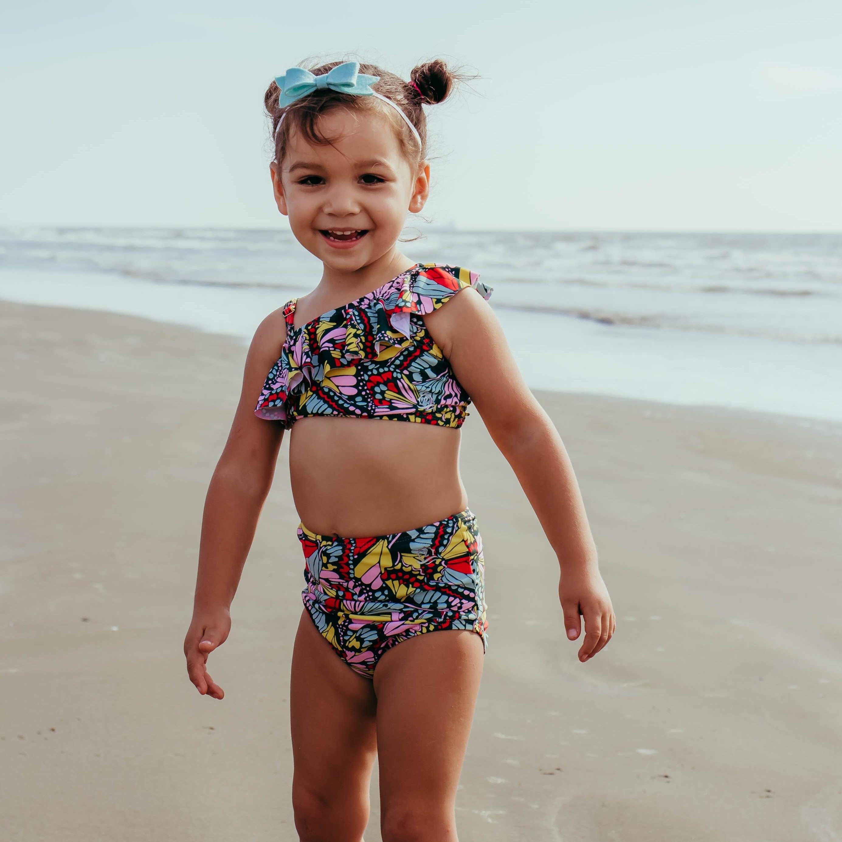 Thin Straps Girls Bathing Suits 2 Piece Swimsuit Kids Flower Print