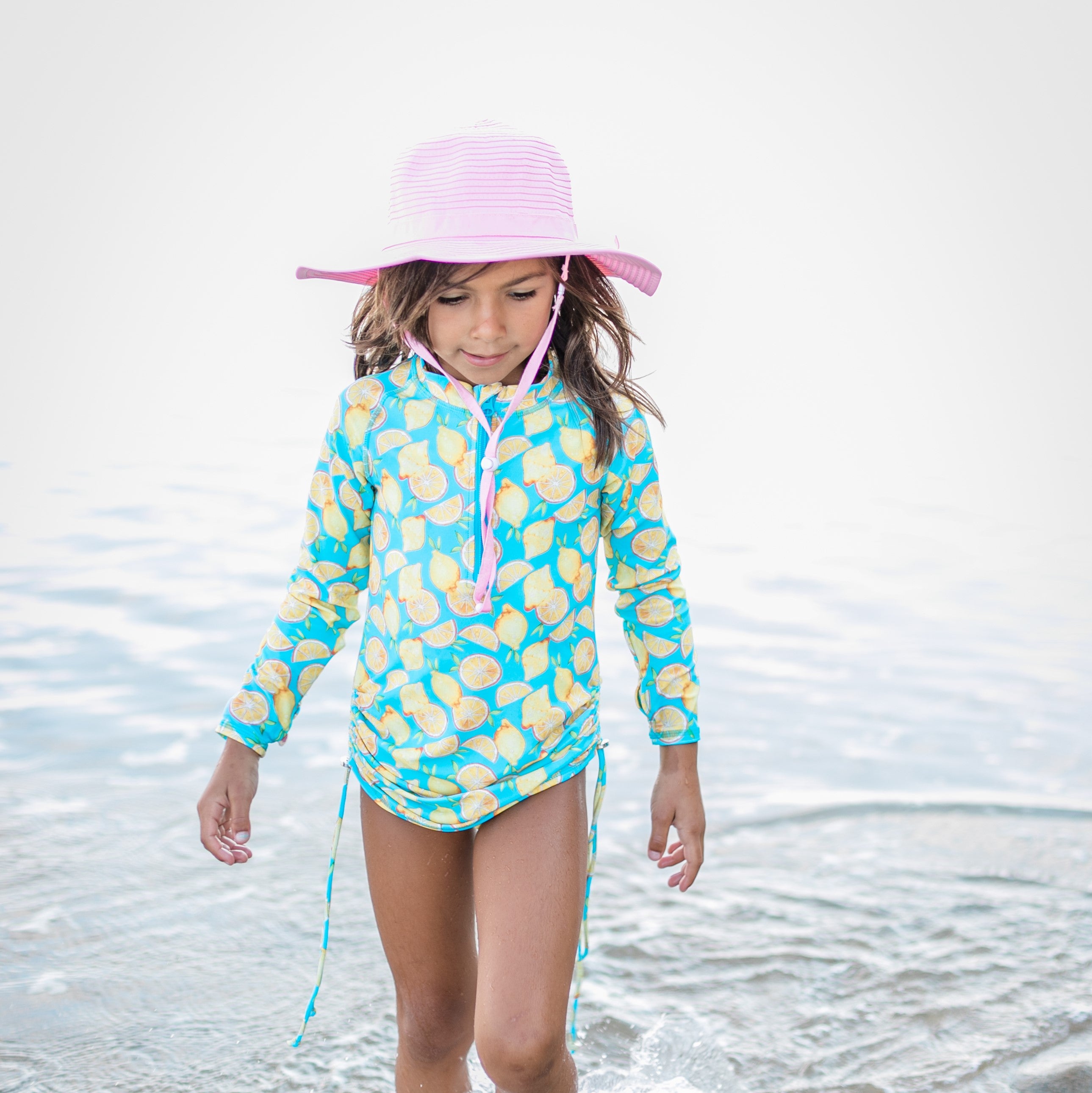 Girls Wide Brim Sun Hat - Pink-SwimZip UPF 50+ Sun Protective Swimwear & UV Zipper Rash Guards-pos7