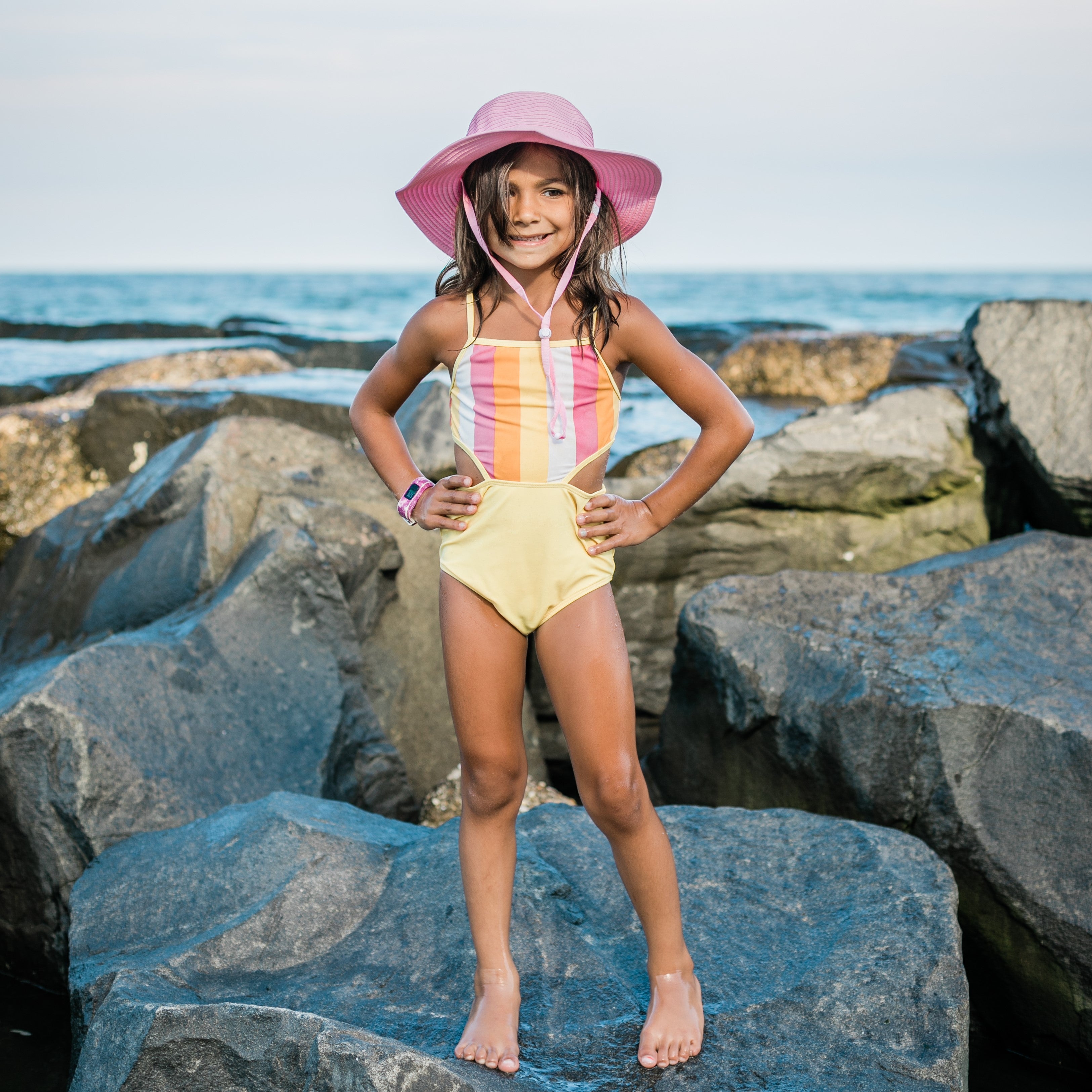 Girls Wide Brim Sun Hat - Pink-SwimZip UPF 50+ Sun Protective Swimwear & UV Zipper Rash Guards-pos8