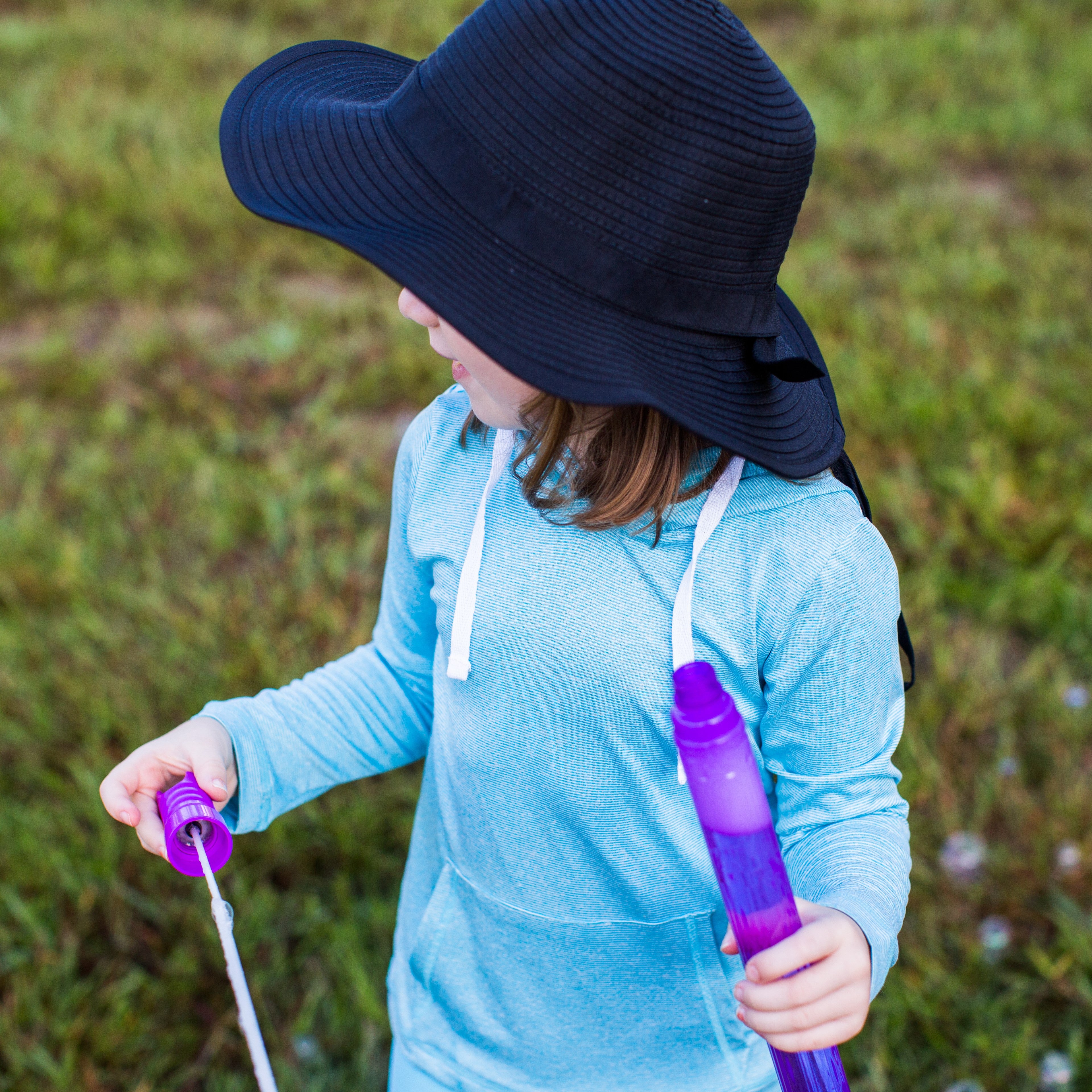 Girls Wide Brim Sun Hat - Black-SwimZip UPF 50+ Sun Protective Swimwear & UV Zipper Rash Guards-pos9