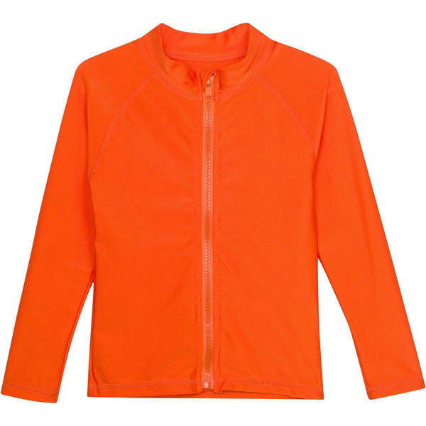 Kids UPF 50+ Long Sleeve Zipper Rash Guard Swim Shirt | "Orange"-6-12 Month-Orange-SwimZip UPF 50+ Sun Protective Swimwear & UV Zipper Rash Guards-pos1