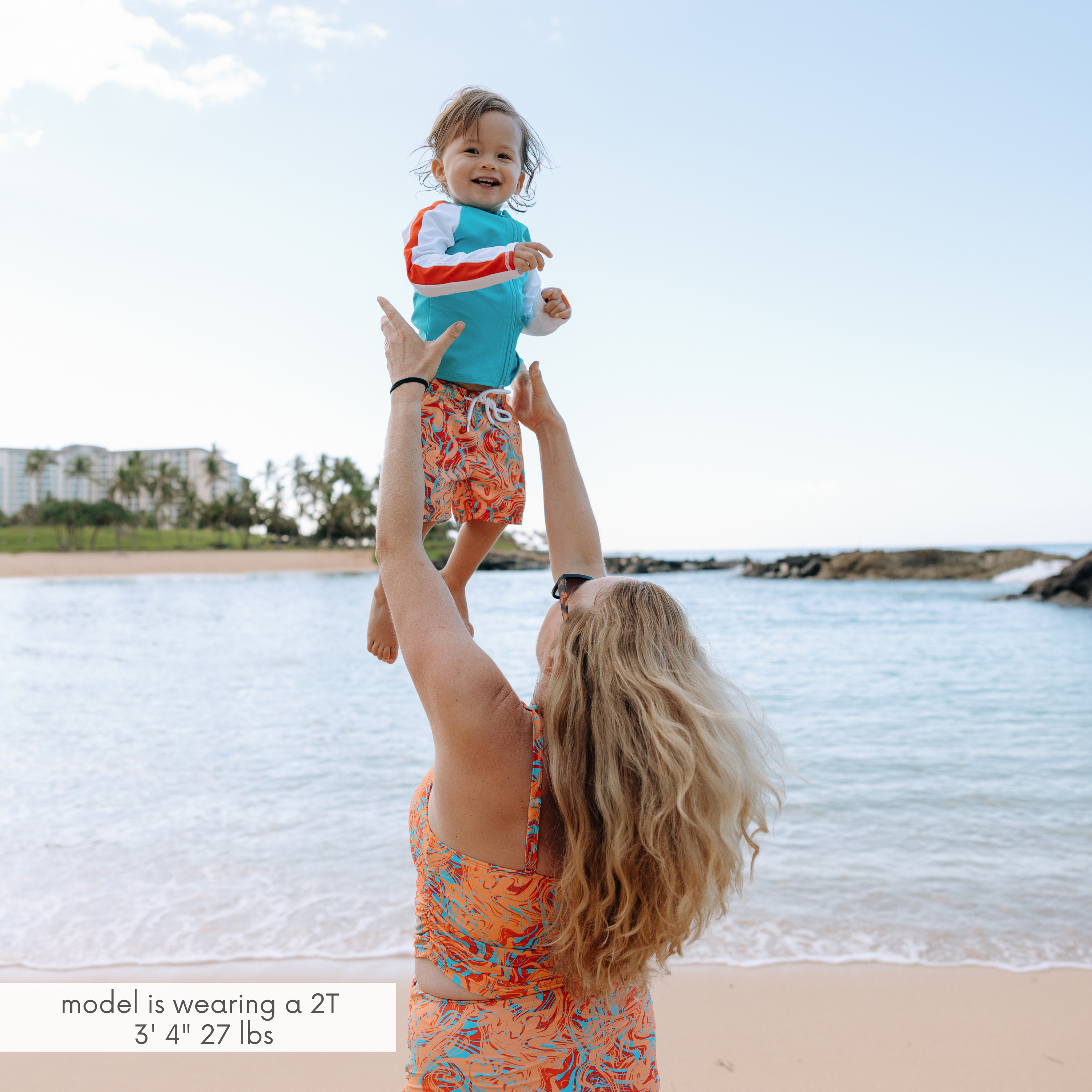 Boys Long Sleeve Zipper Rash Guard and Swim Trunk Set | "Swirl"-SwimZip UPF 50+ Sun Protective Swimwear & UV Zipper Rash Guards-pos2