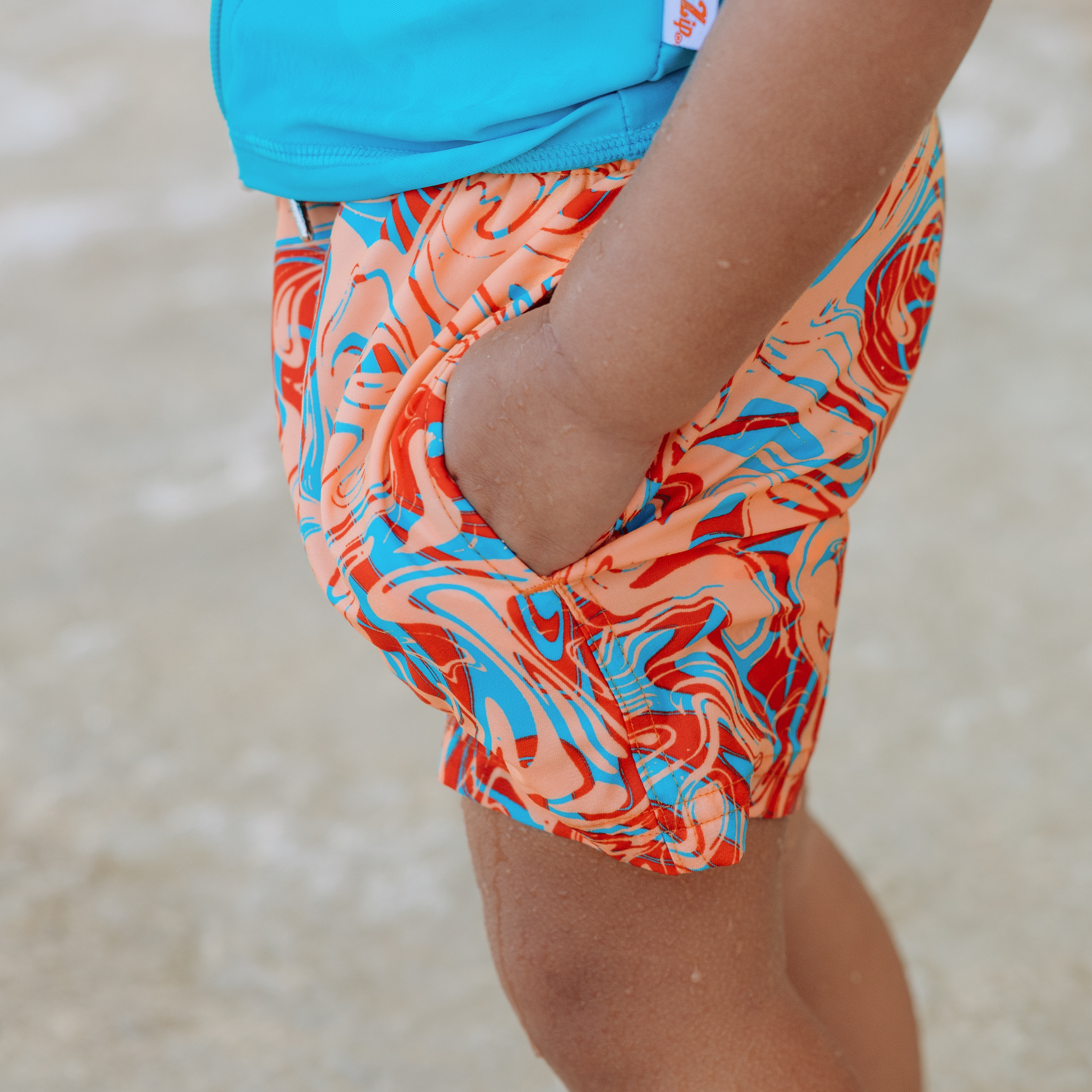 Boys Long Sleeve Zipper Rash Guard and Swim Trunk Set | "Swirl"-SwimZip UPF 50+ Sun Protective Swimwear & UV Zipper Rash Guards-pos8