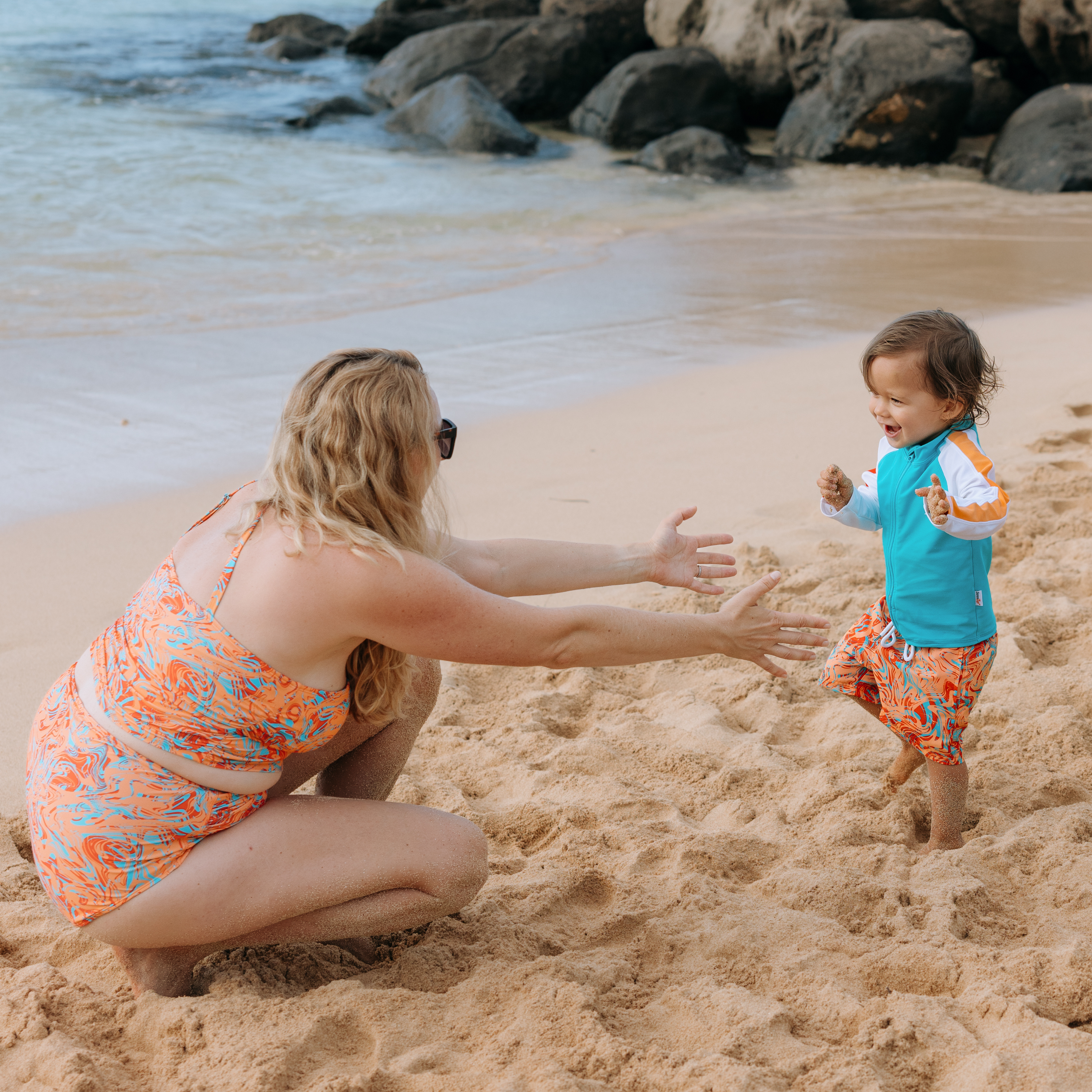 Boys Long Sleeve Zipper Rash Guard and Swim Trunk Set | "Swirl"-SwimZip UPF 50+ Sun Protective Swimwear & UV Zipper Rash Guards-pos7