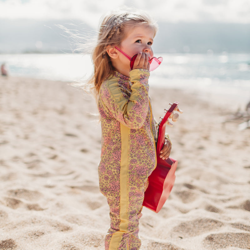 Sunsuit - Long Sleeve Romper Swimsuit | "Ditsy Floral"-SwimZip UPF 50+ Sun Protective Swimwear & UV Zipper Rash Guards-pos3