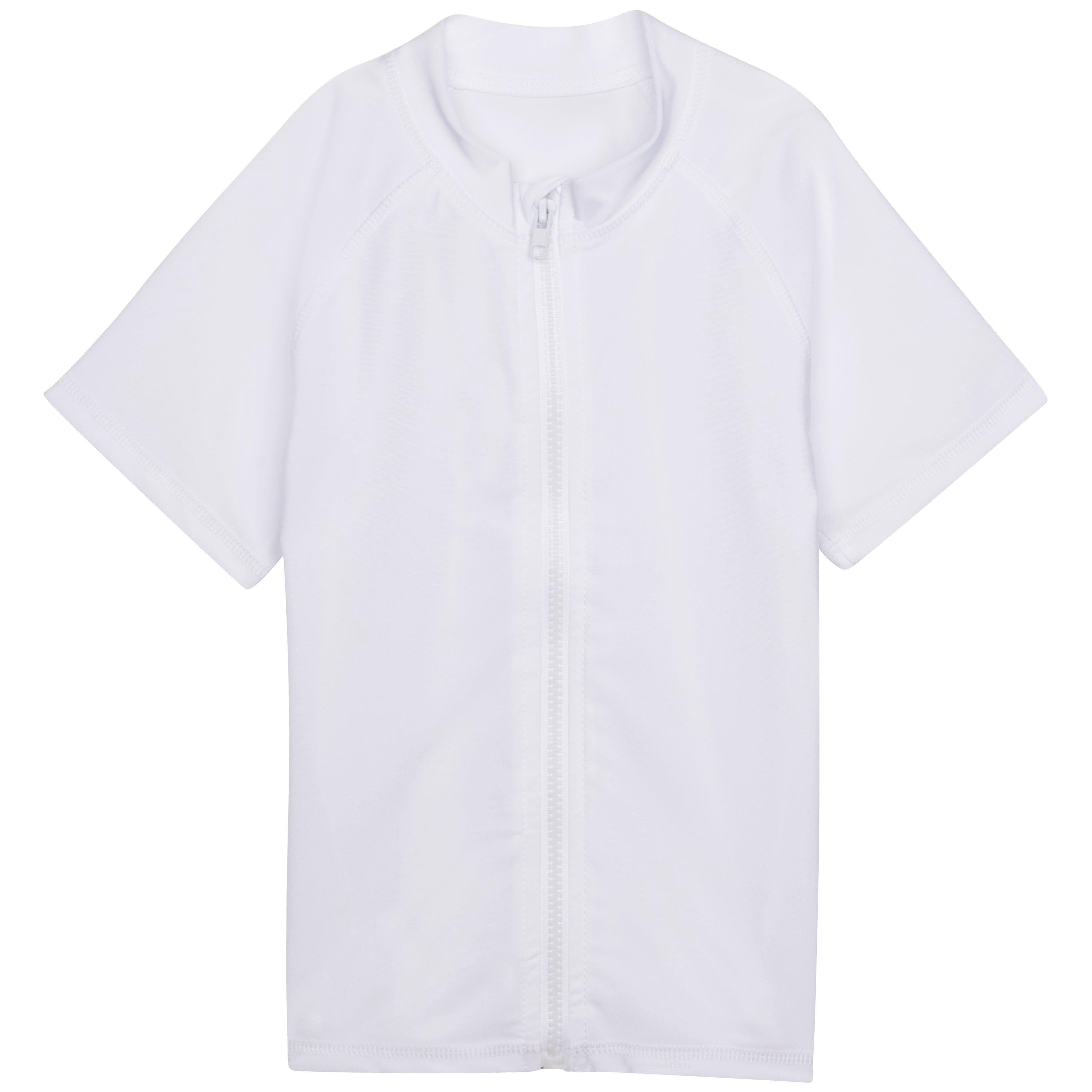 Kids Short Sleeve Zipper Rash Guard Swim Shirt | “White”-0-3 Month-White-SwimZip UPF 50+ Sun Protective Swimwear & UV Zipper Rash Guards-pos1