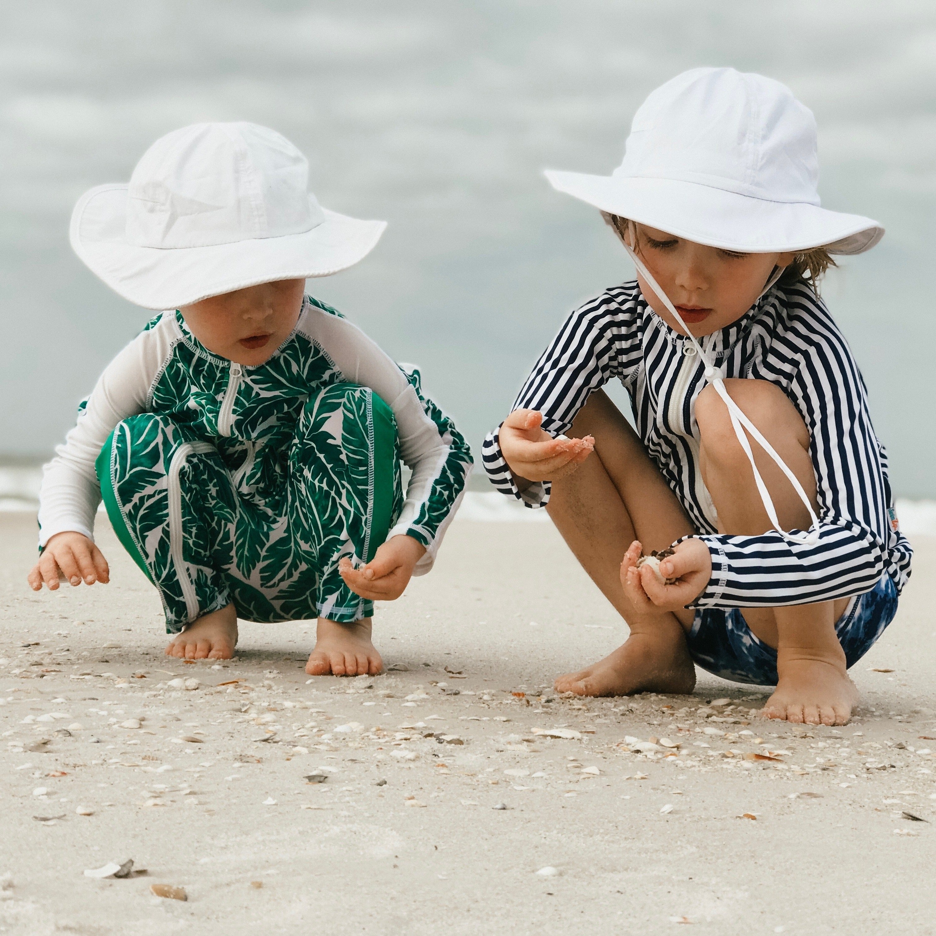 SwimZip Kid's Wide Brim Sun Hat - White - UPF 50+ Sun Protection
