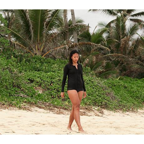 Women's Long Sleeve Rash Guard Swim Shirt - "All Black"-SwimZip UPF 50+ Sun Protective Swimwear & UV Zipper Rash Guards-pos3