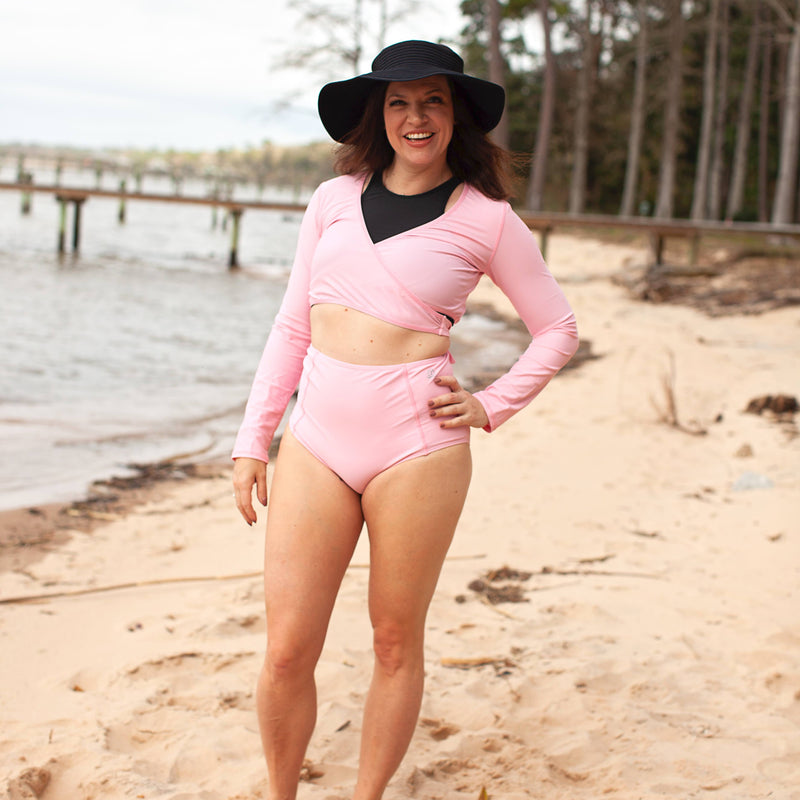 Women's Long Sleeve Swim Wrap Top - "Orchid Pink”-SwimZip UPF 50+ Sun Protective Swimwear & UV Zipper Rash Guards-pos5