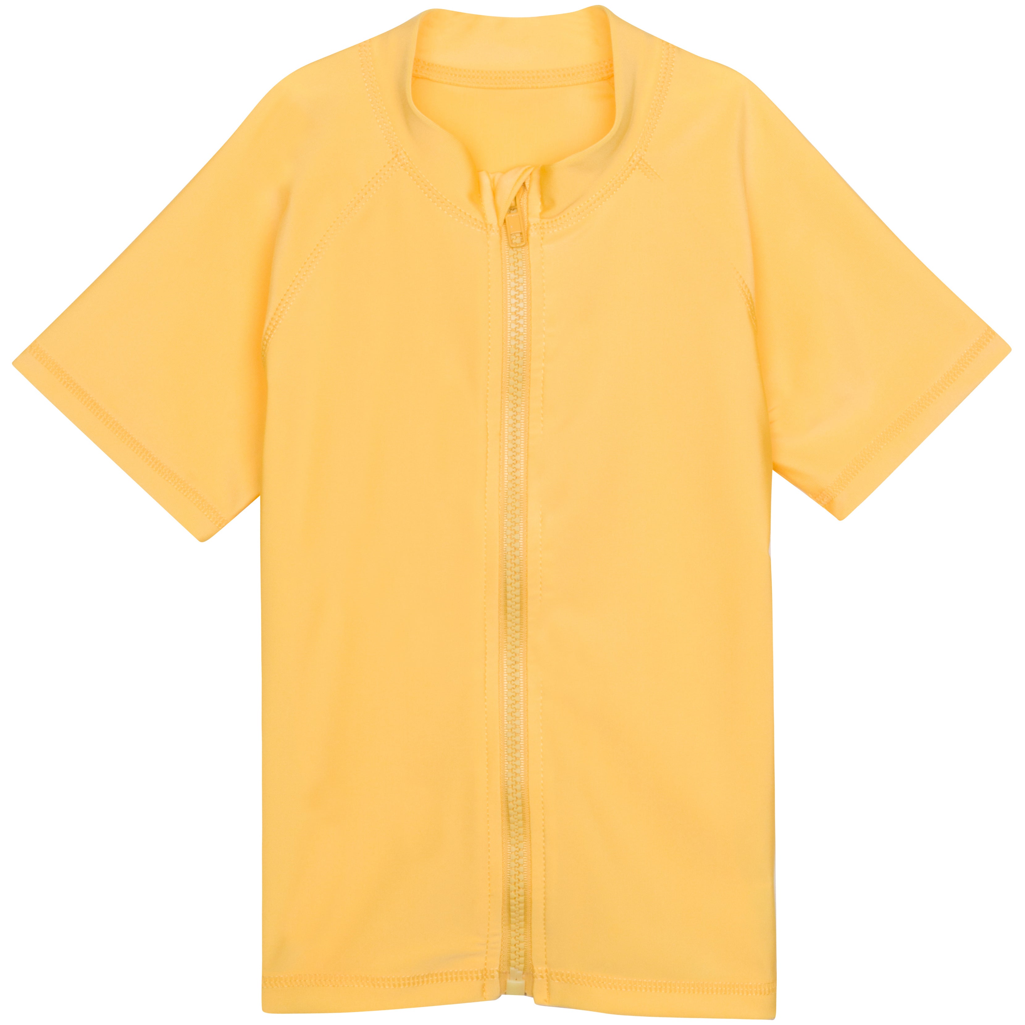 Kids Short Sleeve Zipper Rash Guard Swim Shirt | “Yellow”-0-3 Month-Yellow-SwimZip UPF 50+ Sun Protective Swimwear & UV Zipper Rash Guards-pos1